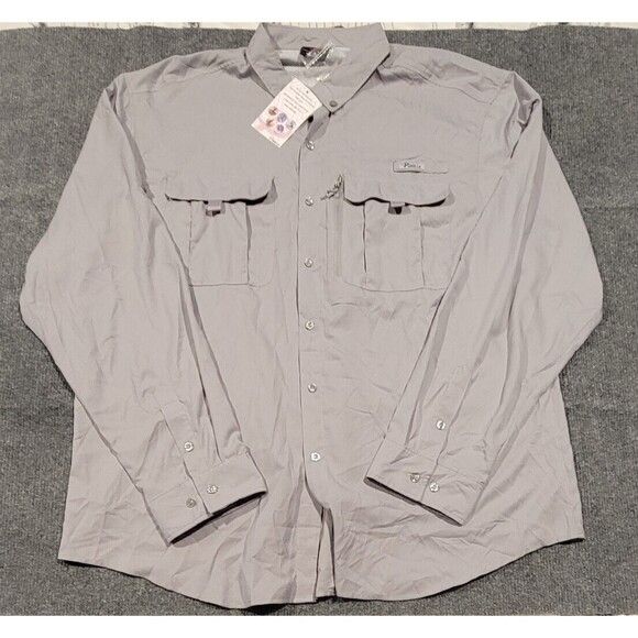 Pudolla Men’s Fishing Shirt 3XL Long Sleeve Gray Vented Quick Dry NWOT Geometric - Picture 1 of 8